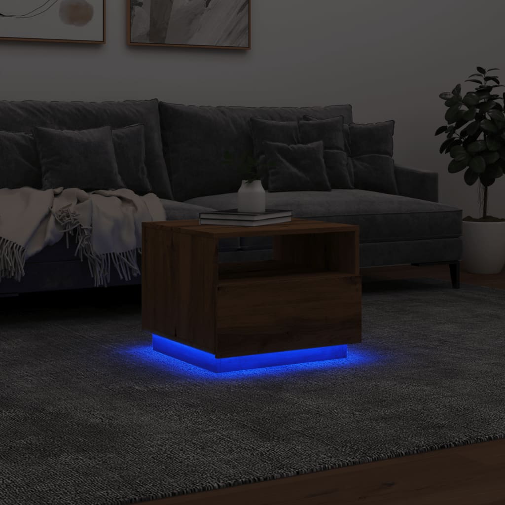 Coffee table with LED lights Artisan oak 50x49x40 cm