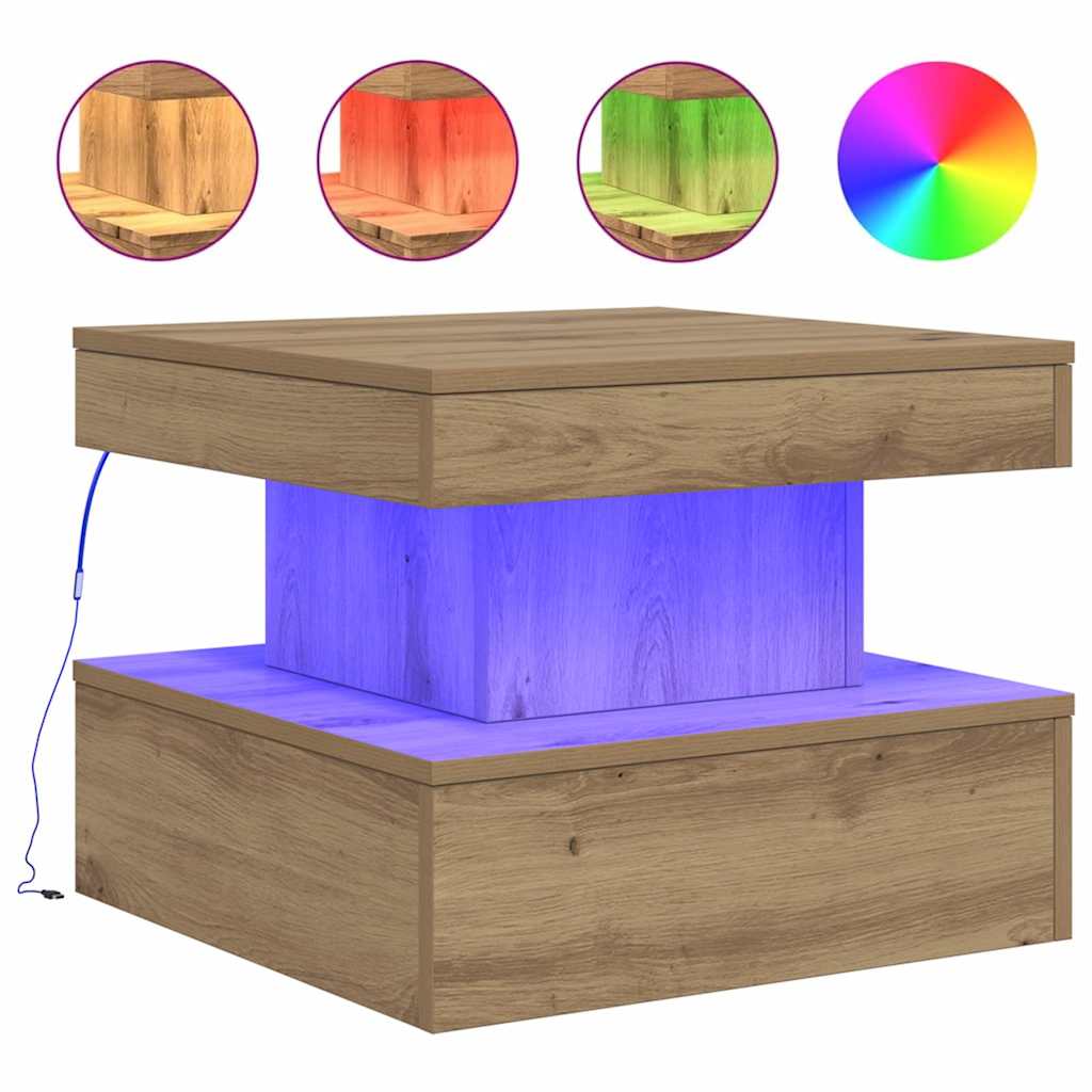 Couchtisch mit LED-Leuchten Artisan-Eiche 50x50x40 cm