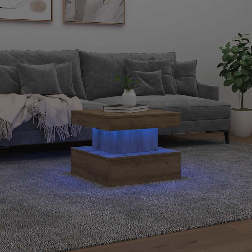 Couchtisch mit LED-Leuchten Artisan-Eiche 50x50x40 cm