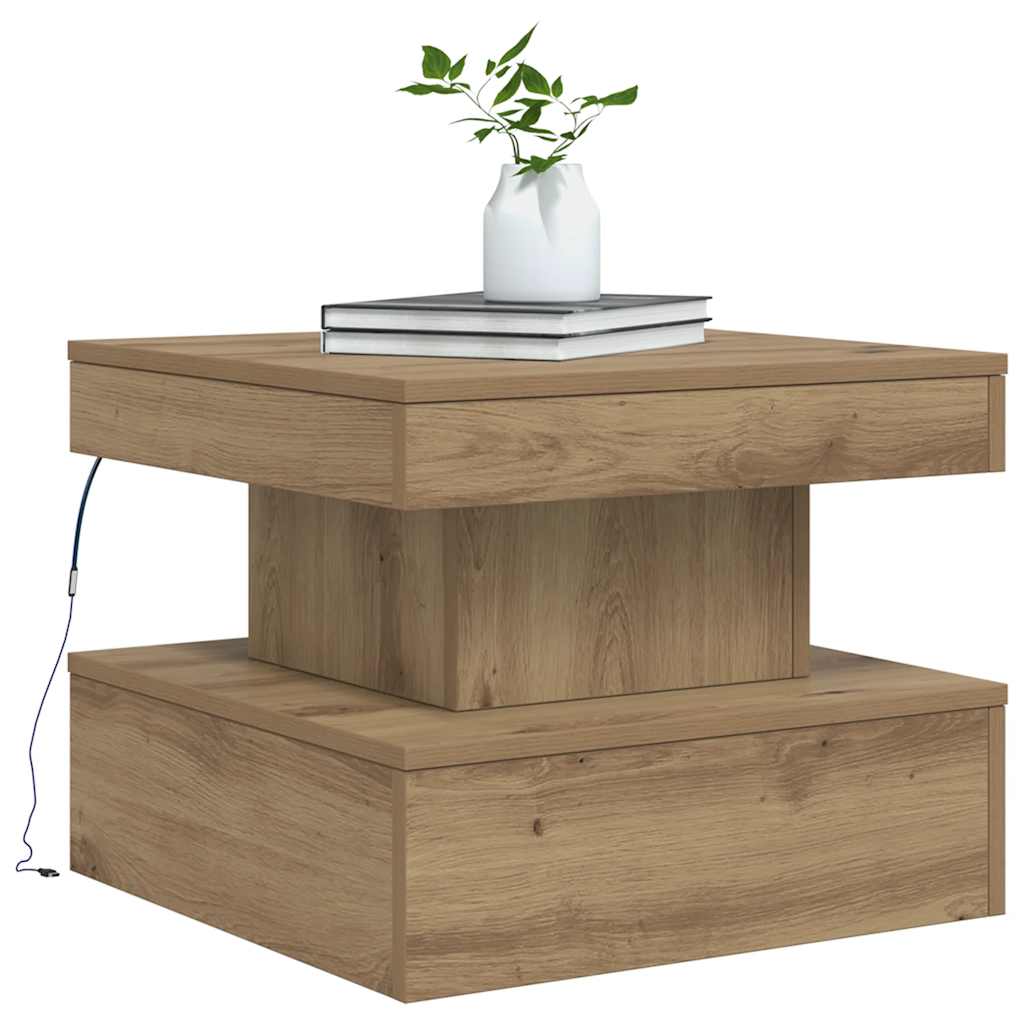 Couchtisch mit LED-Leuchten Artisan-Eiche 50x50x40 cm