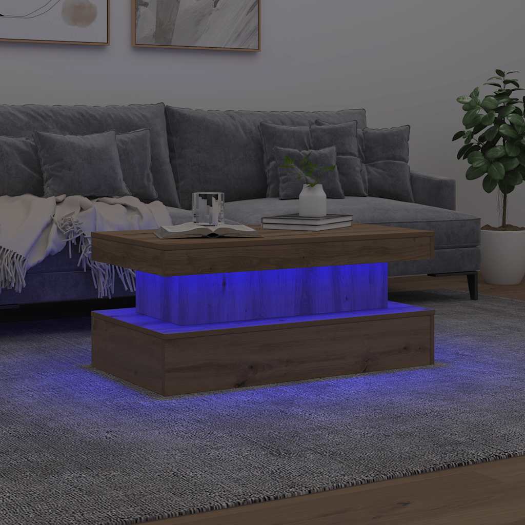 Couchtisch mit LED-Leuchten Artisan-Eiche 90x50x40 cm