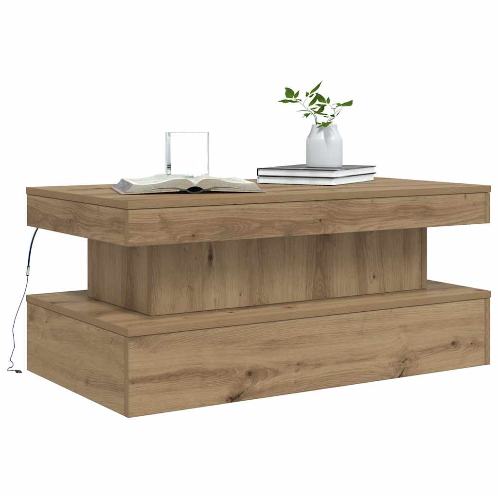 Couchtisch mit LED-Leuchten Artisan-Eiche 90x50x40 cm