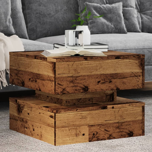 Coffee table with LED lights old wood look 50x50x40 cm
