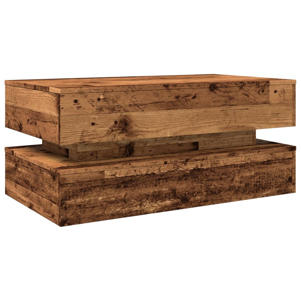 Coffee table with LED lights old wood look 90x50x40 cm