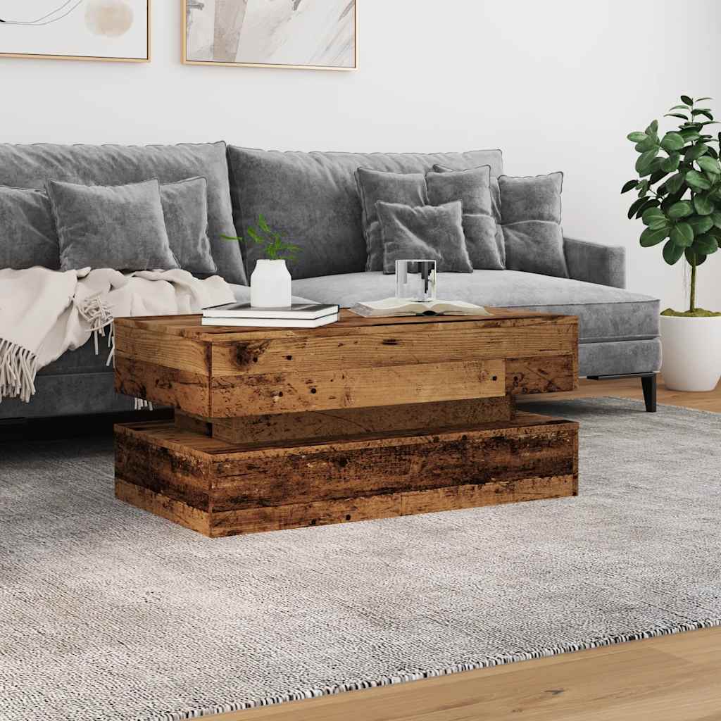 Coffee table with LED lights old wood look 90x50x40 cm