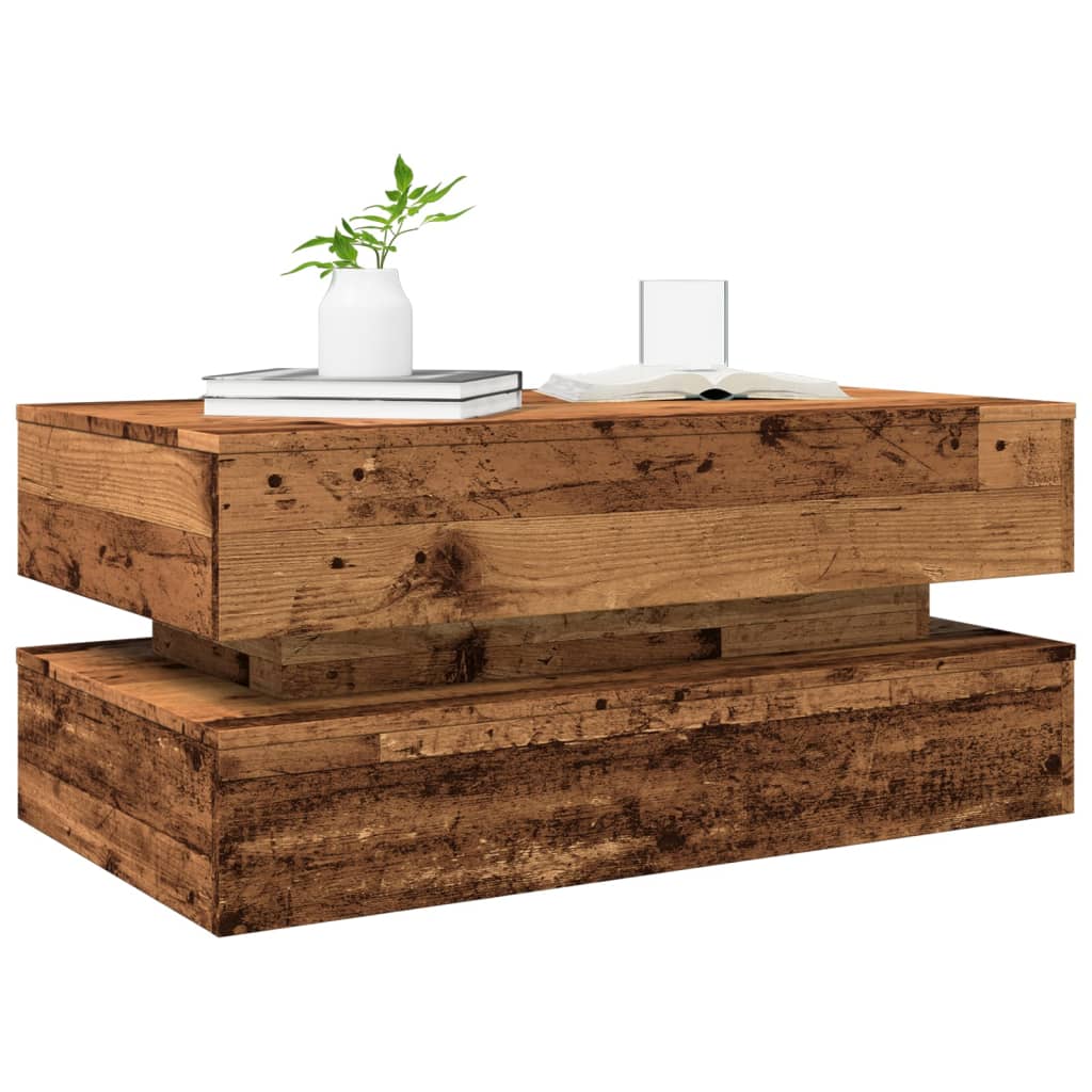 Coffee table with LED lights old wood look 90x50x40 cm