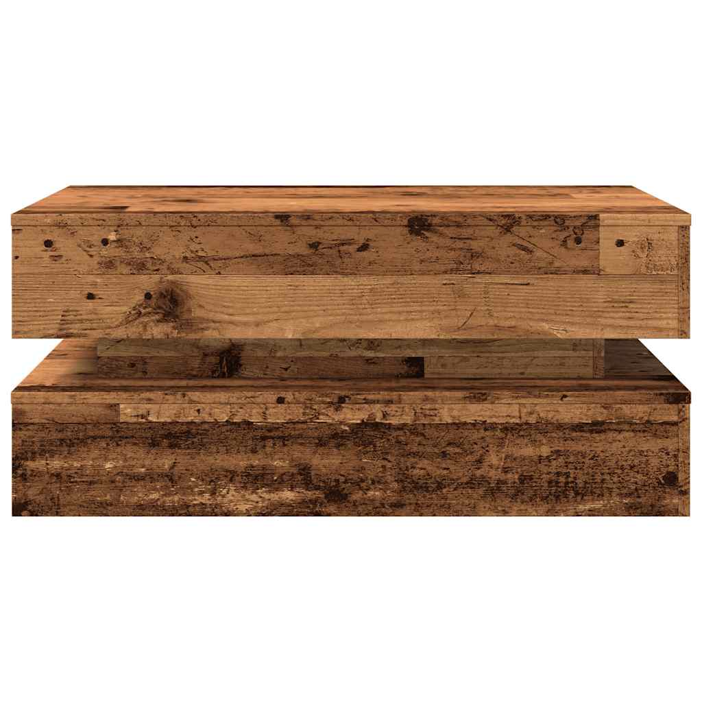 Coffee table with LED lights old wood look 90x50x40 cm