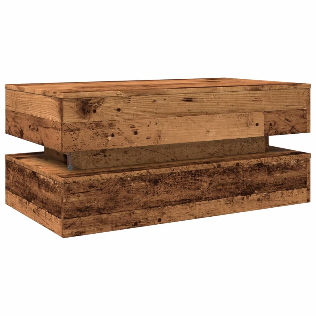 Coffee table with LED lights old wood look 90x50x40 cm