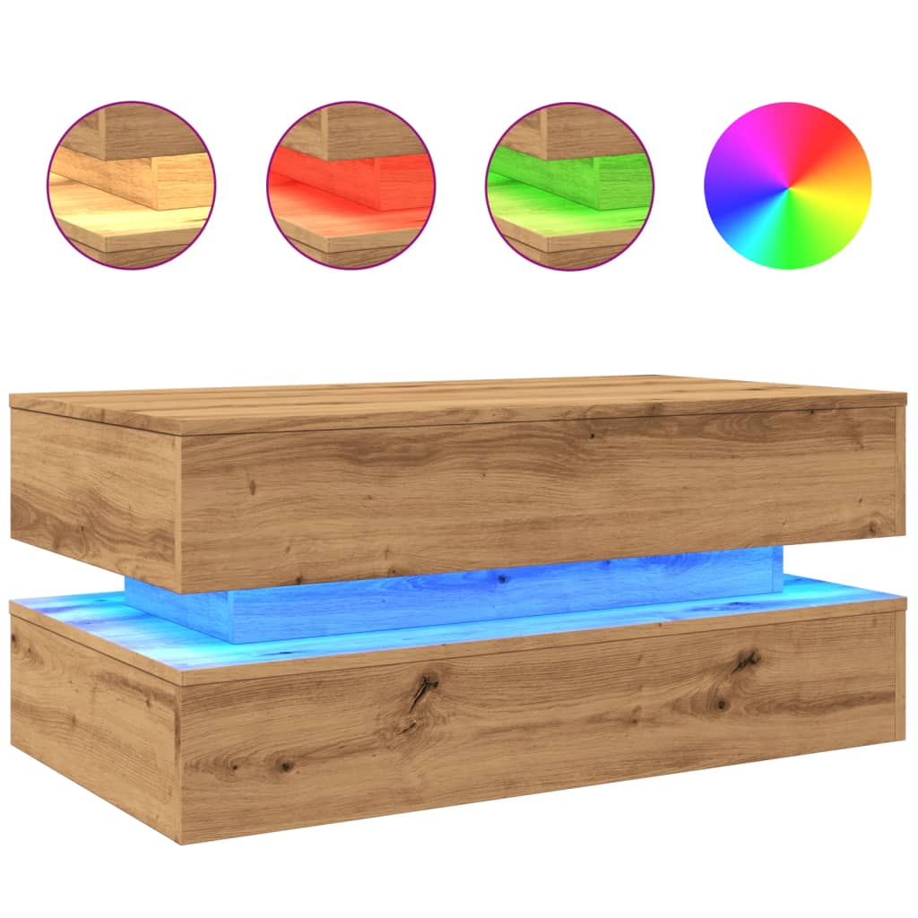 Couchtisch mit LED-Leuchten Artisan-Eiche 90x50x40 cm