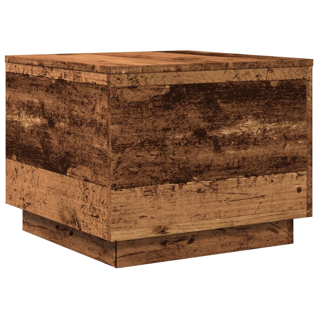 Coffee table with LED lights old wood look 50x50x40 cm