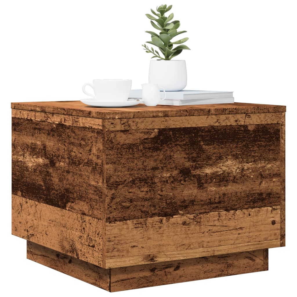 Coffee table with LED lights old wood look 50x50x40 cm