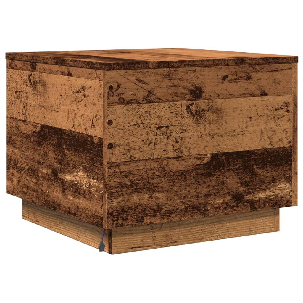 Coffee table with LED lights old wood look 50x50x40 cm