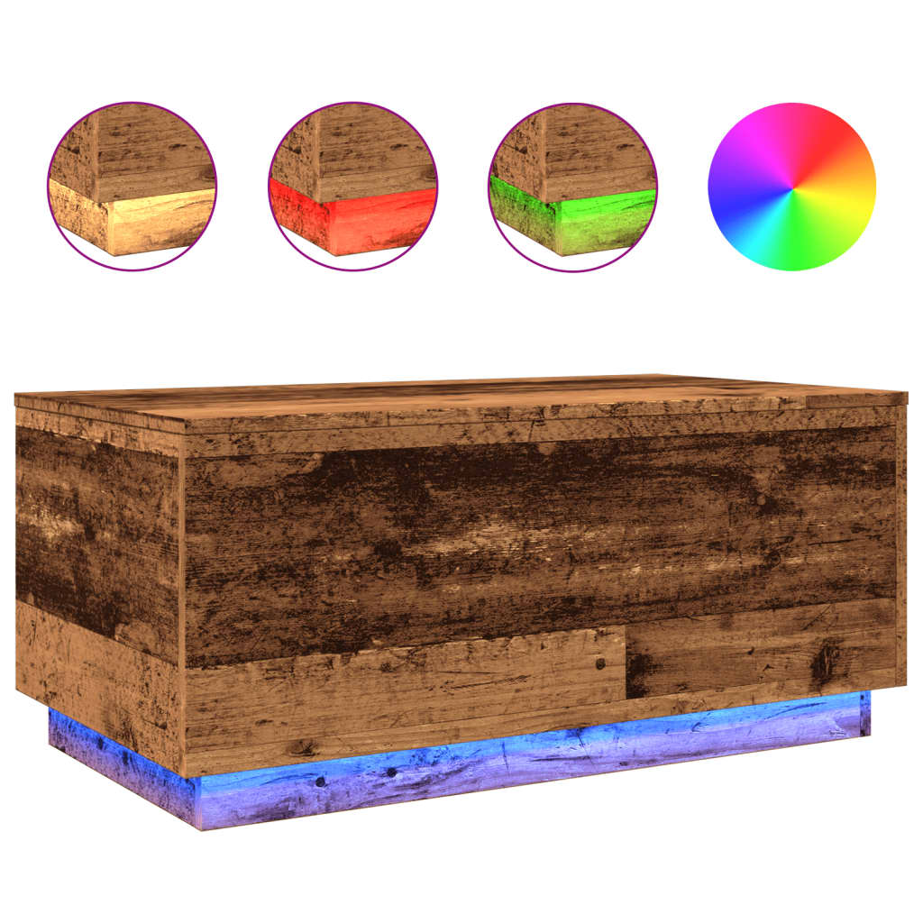 Coffee table with LED lights old wood look 90x50x40 cm