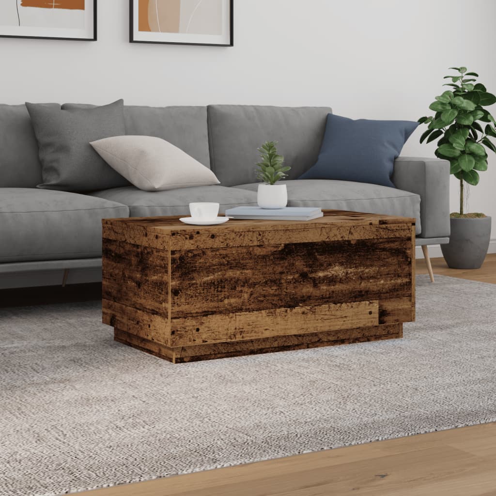 Coffee table with LED lights old wood look 90x50x40 cm