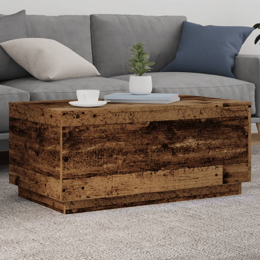 Coffee table with LED lights old wood look 90x50x40 cm