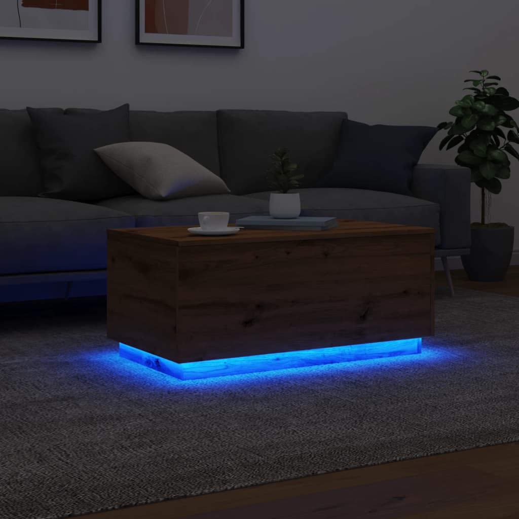 Coffee table with LED lights Artisan oak 90x50x40 cm