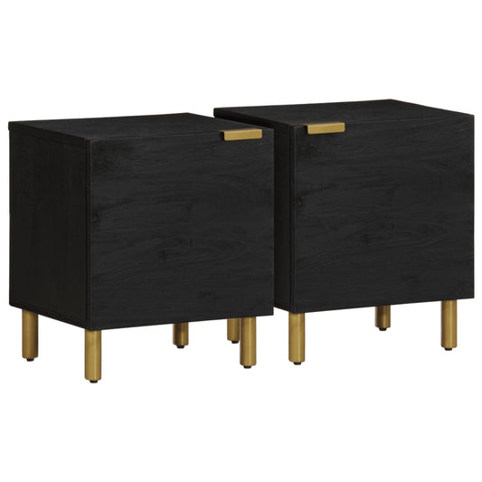 Tables de chevet 2 pcs. Noir 40x33x46 cm en bois de manguier massif