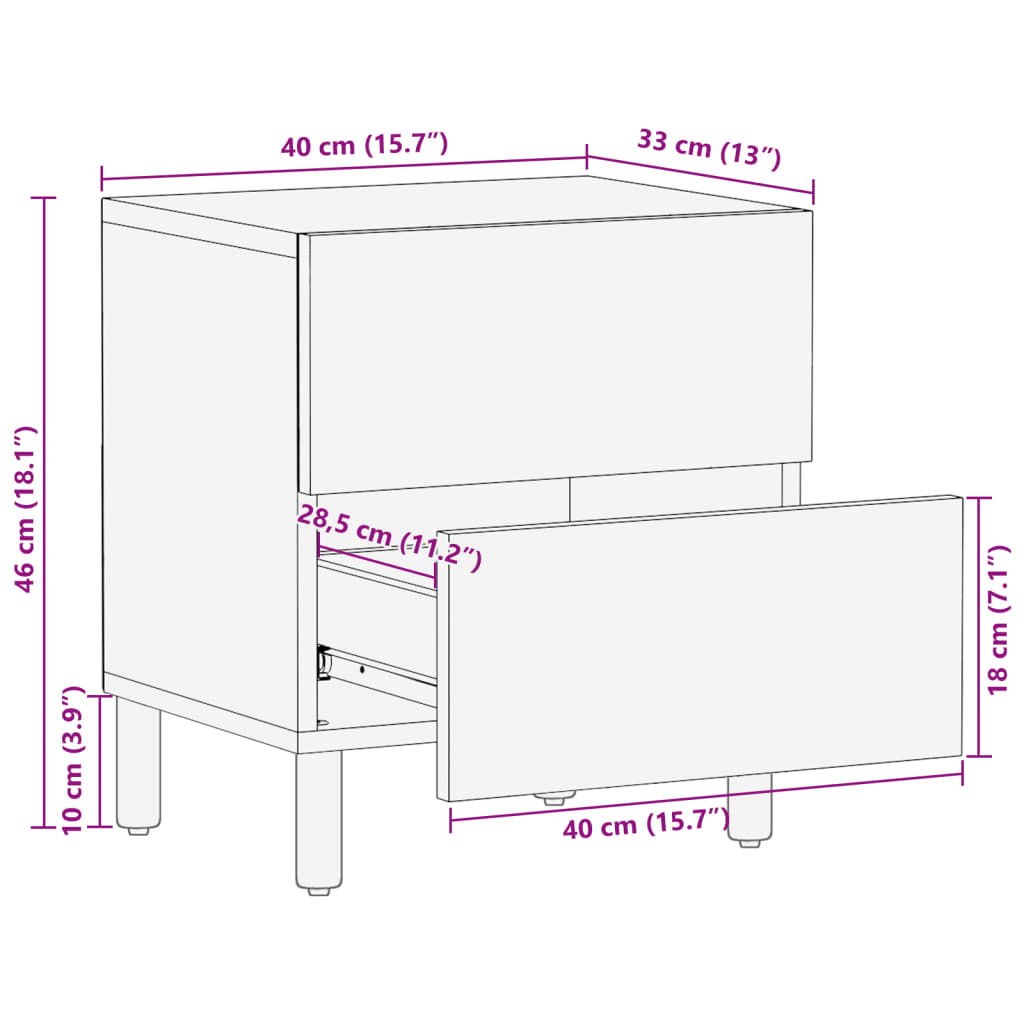 Bedside Table Black 40x33x46 cm Solid Mango Wood