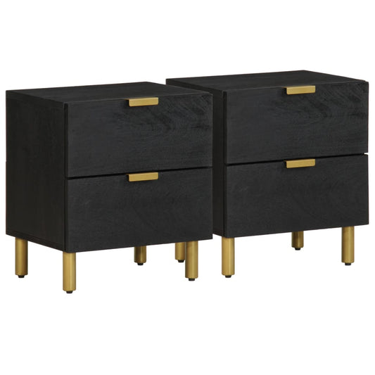 Tables de chevet 2 pcs. Noir 40x33x46 cm en bois de manguier massif
