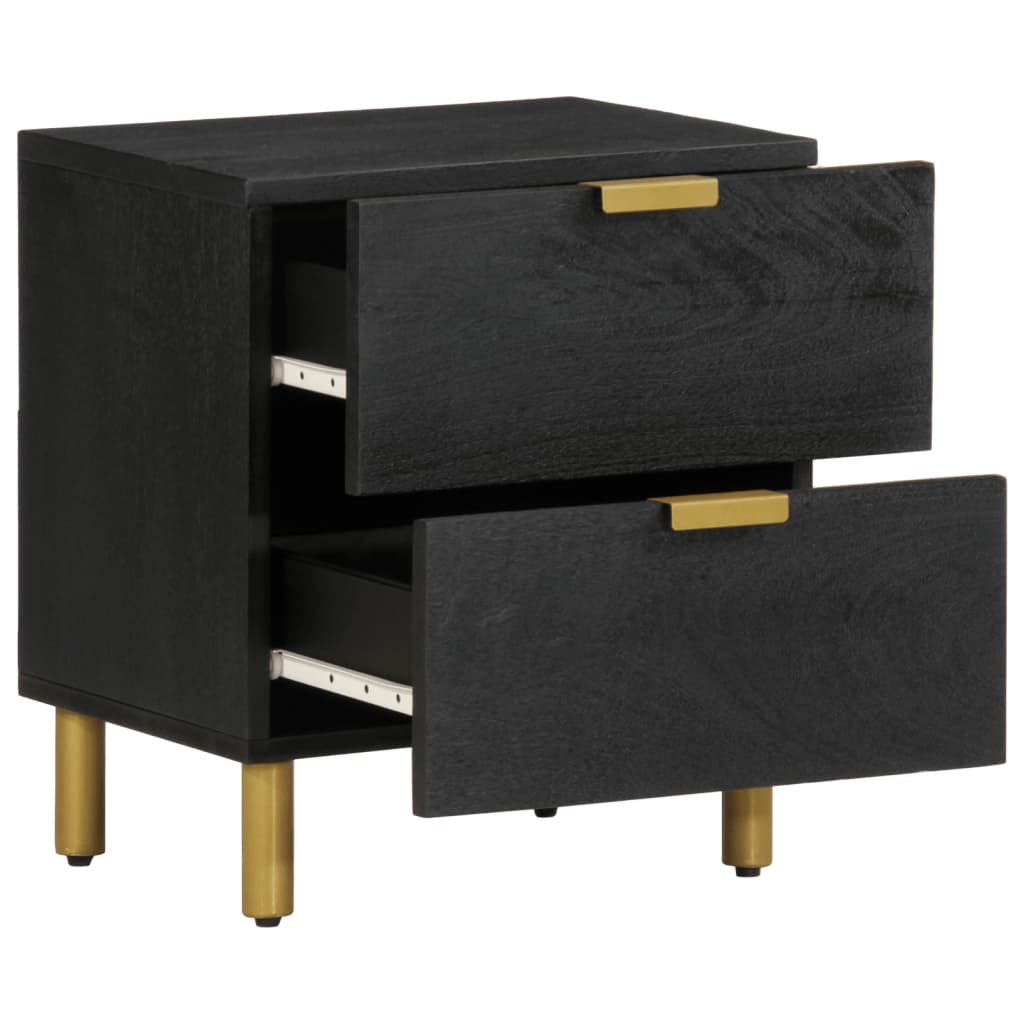 Tables de chevet 2 pcs. Noir 40x33x46 cm en bois de manguier massif