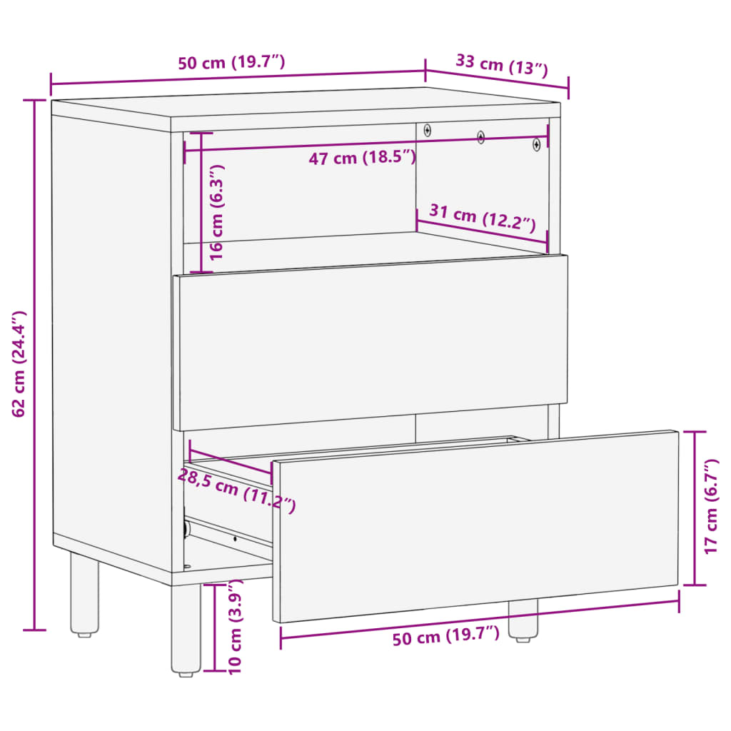 Bedside Table Black 50x33x62 cm Wood Material