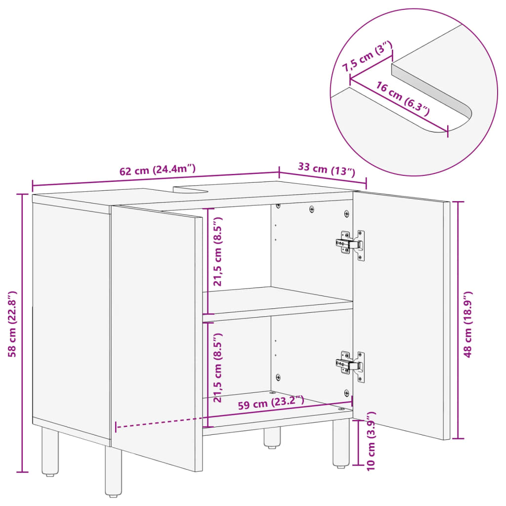 Waschbeckenunterschrank Schwarz 62x33x58 cm Holzwerkstoff