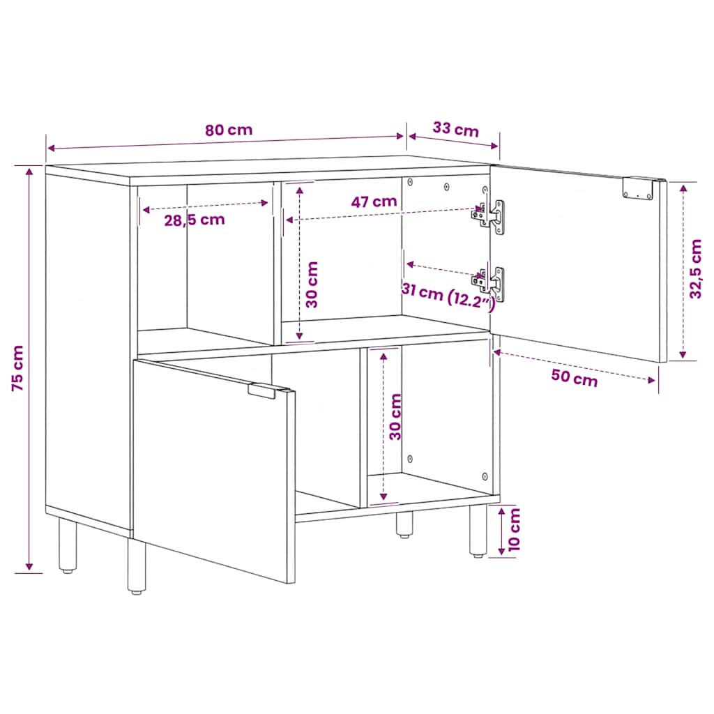 Sideboard Schwarz 80x33x75 cm Holzwerkstoff