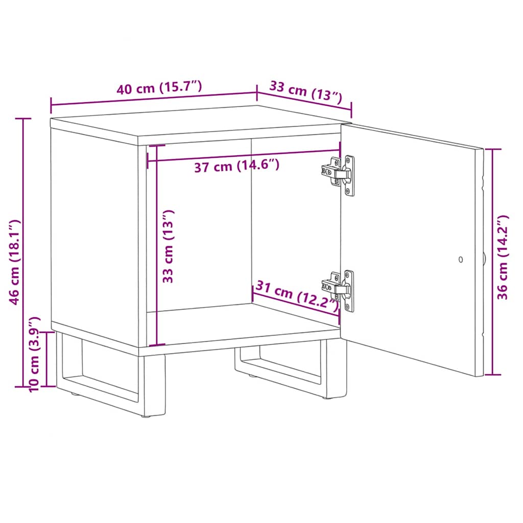 Nachttisch Schwarz 40x33x46 cm Massivholz Mango