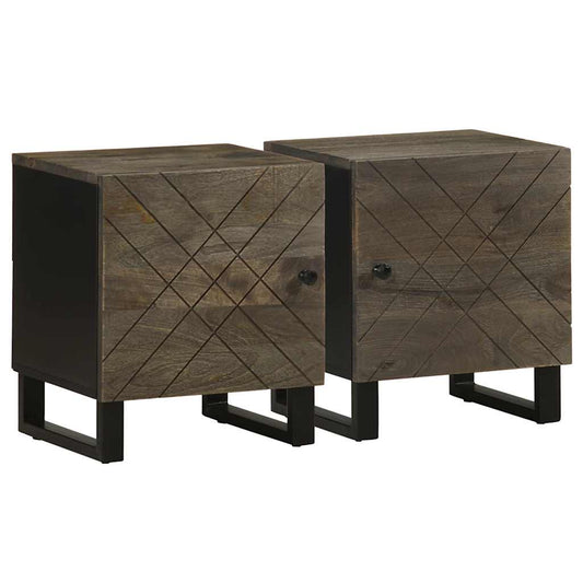 Tables de chevet 2 pcs. Noir 40x33x46 cm en bois de manguier massif