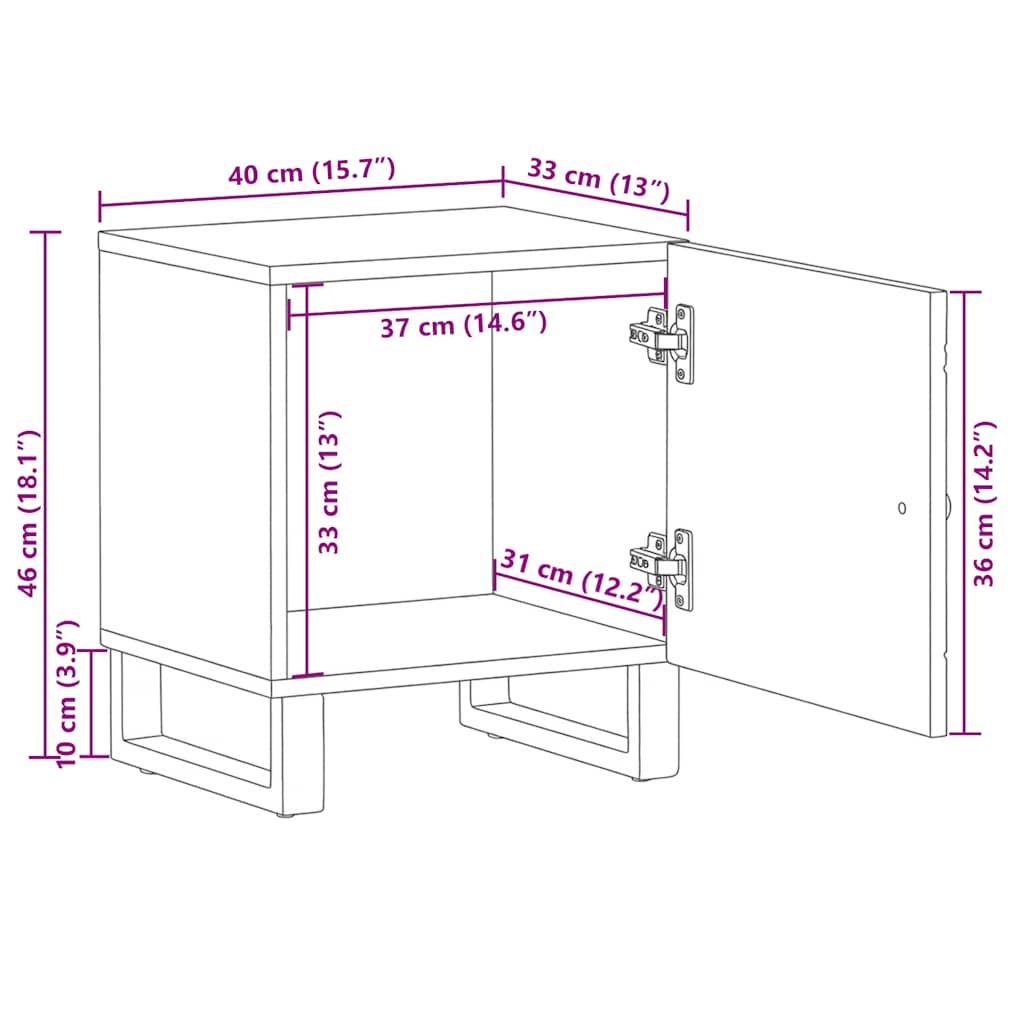Nachttische 2 Stk. Schwarz 40x33x46 cm Massivholz Mango