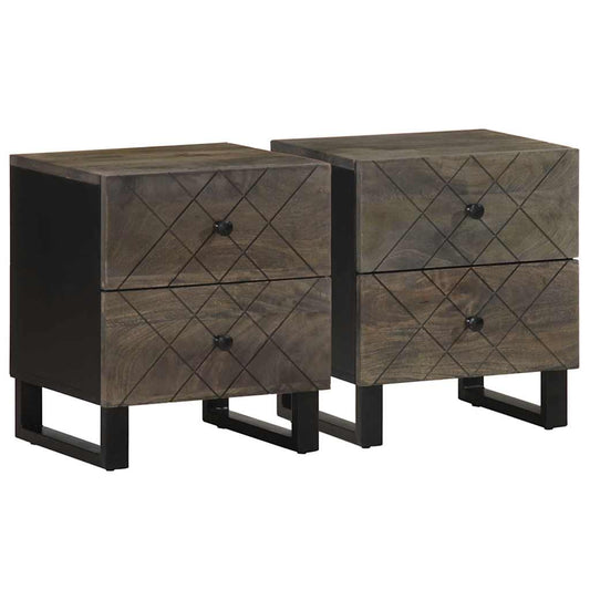 Tables de chevet 2 pcs. Noir 40x33x46 cm en bois de manguier massif