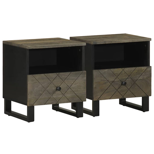 Tables de chevet 2 pcs. Noir 40x33x46 cm en bois de manguier massif