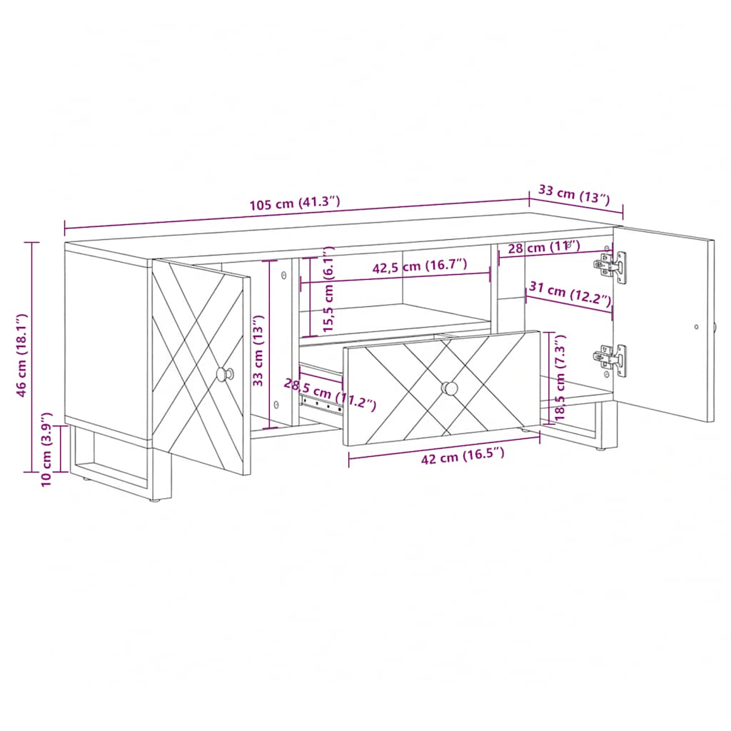TV-Schrank Schwarz 105x33x46 cm Massivholz Mango