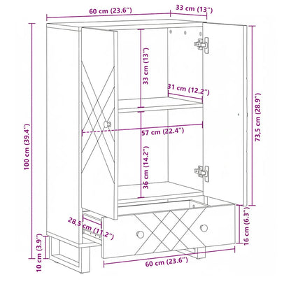 Highboard 60x33x100 cm Massivholz Mango