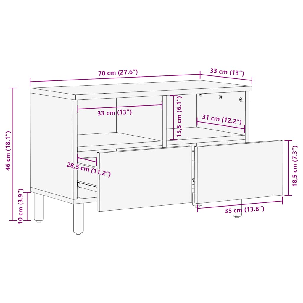 TV-Schrank Braun 70x33x46 cm Massivholz Mango