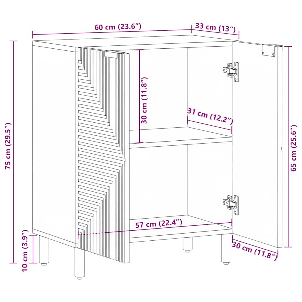 Sideboard Braun 60x33x75 cm Massivholz Mango
