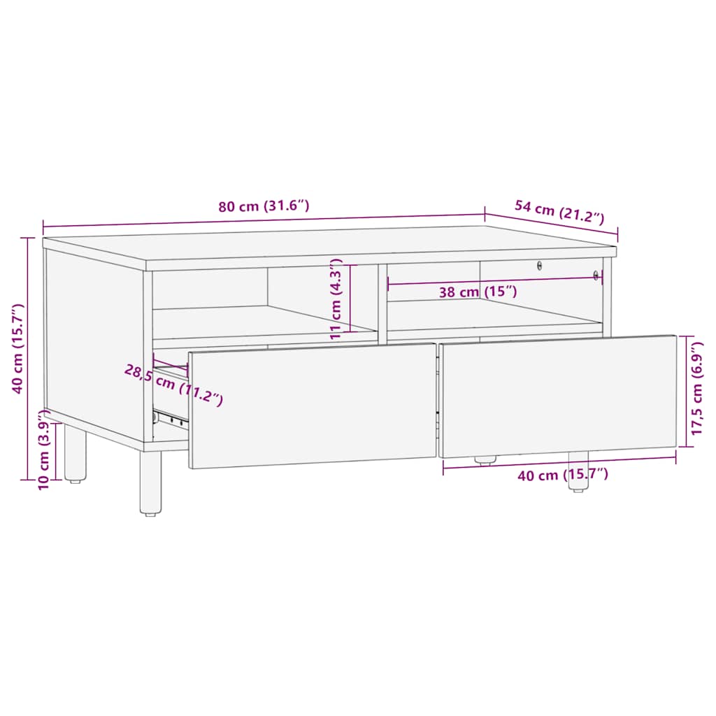 Table basse marron 80x54x40 cm en bois de manguier massif