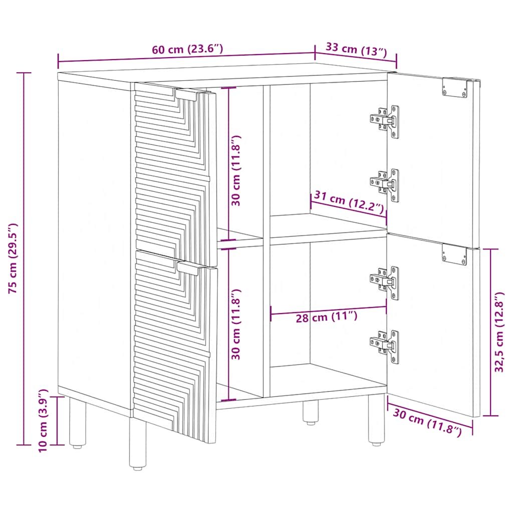 Sideboard Braun 60x33x75 cm Massivholz Mango