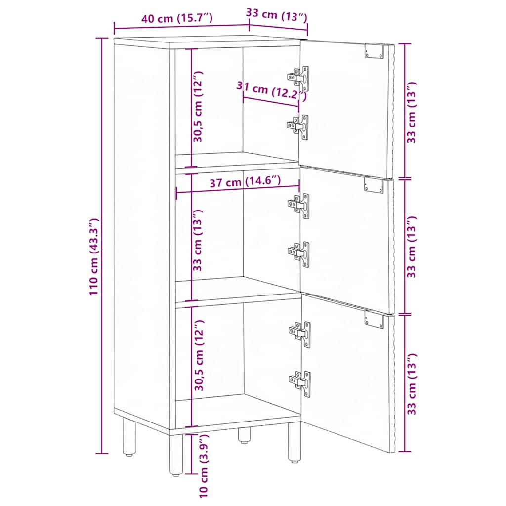 Highboard Braun 40x33x110 cm Massivholz Mango