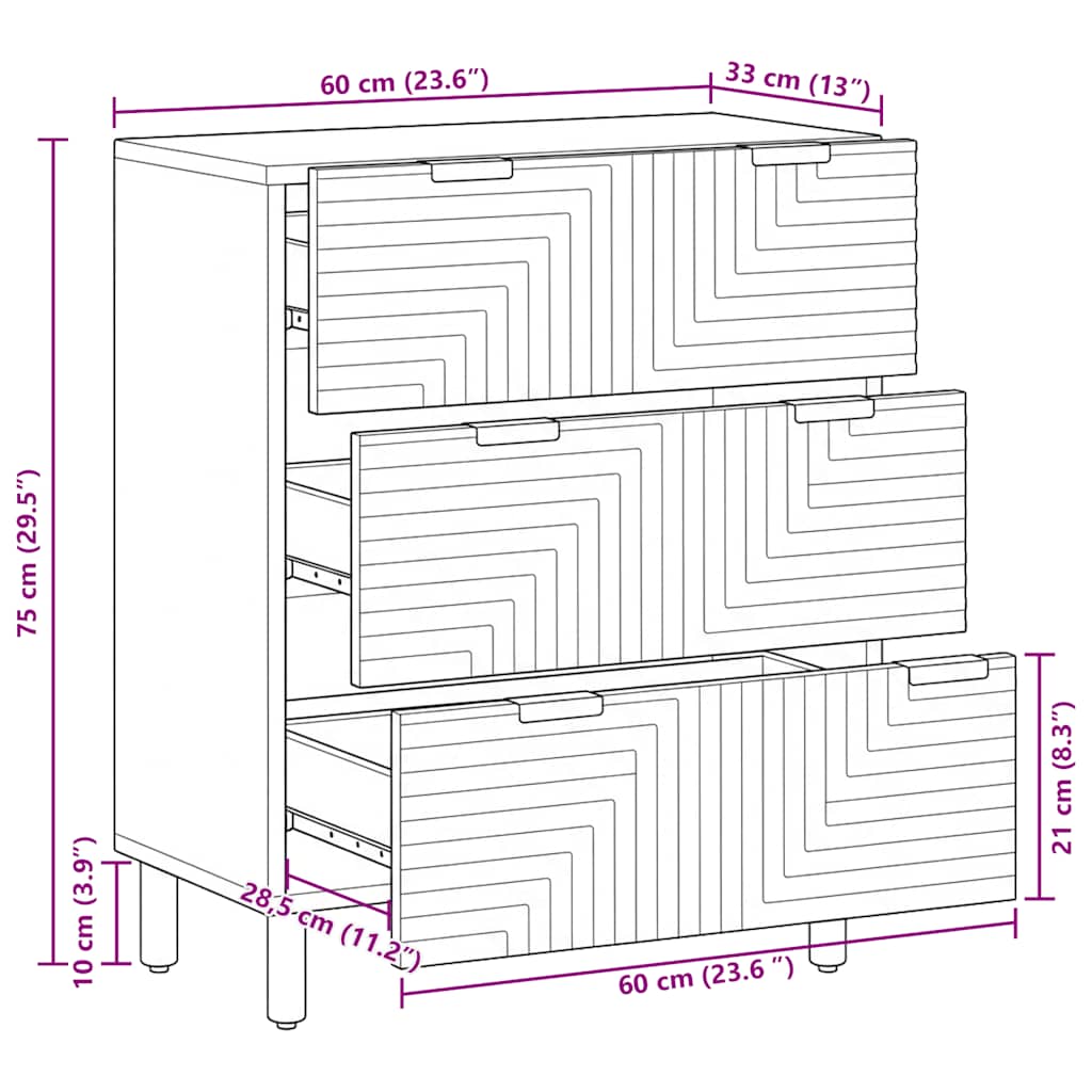 Sideboard 60x33x75 cm Massivholz Akazie
