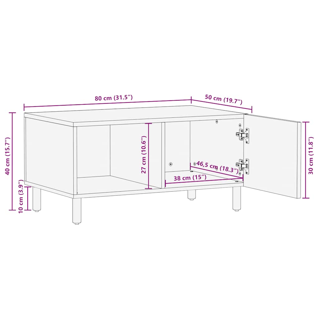 Couchtisch 80x50x40 cm Massivholz Akazie