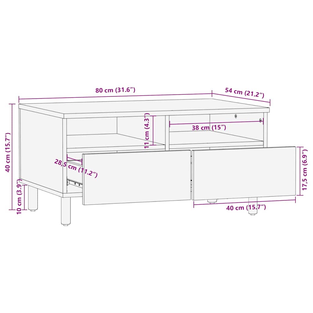 Couchtisch with Drawer Braun 80 x 54 x 40 cm Akazie Massivholz