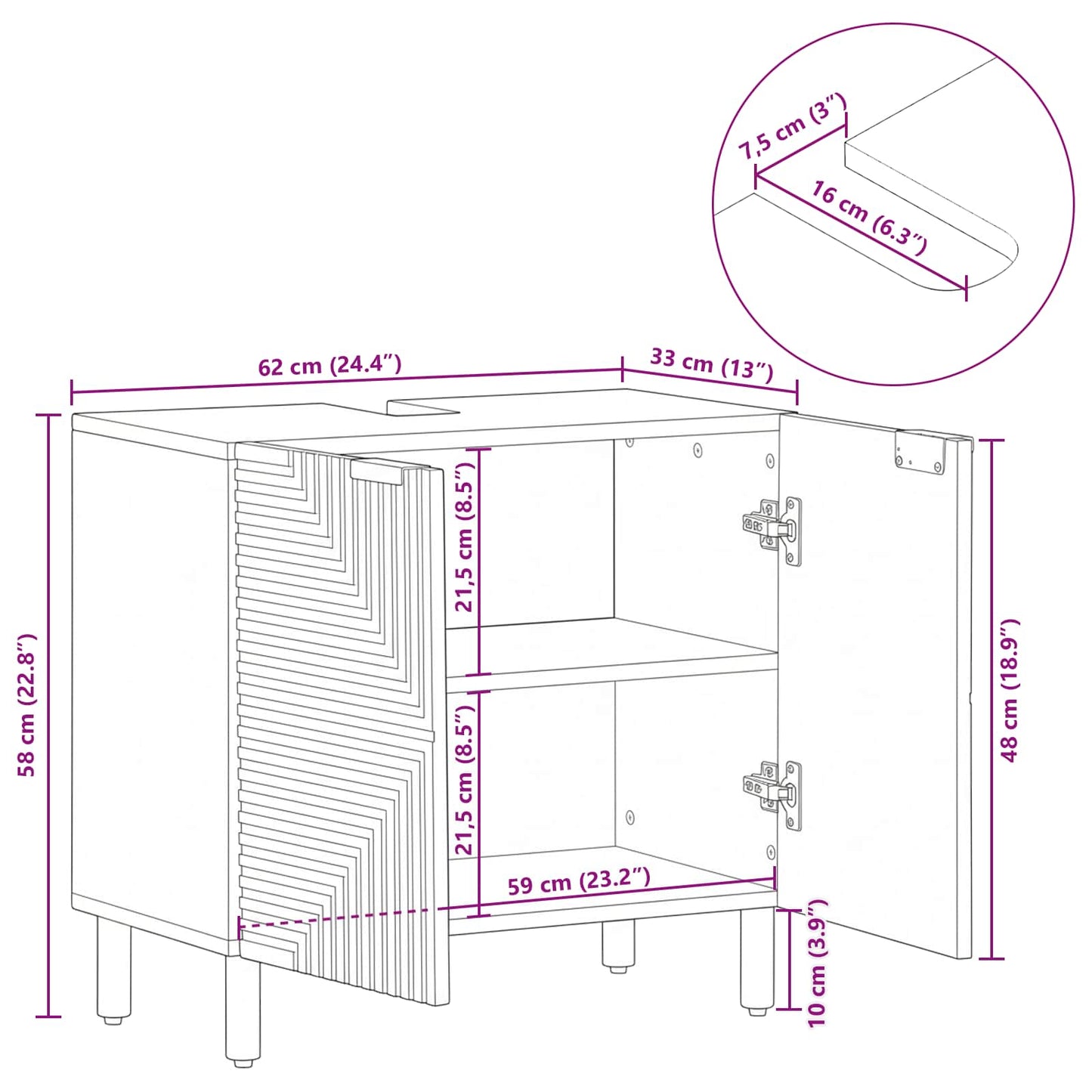 Waschbeckenschrank Braun 62 x 33 x 58 cm Massivholz Mango