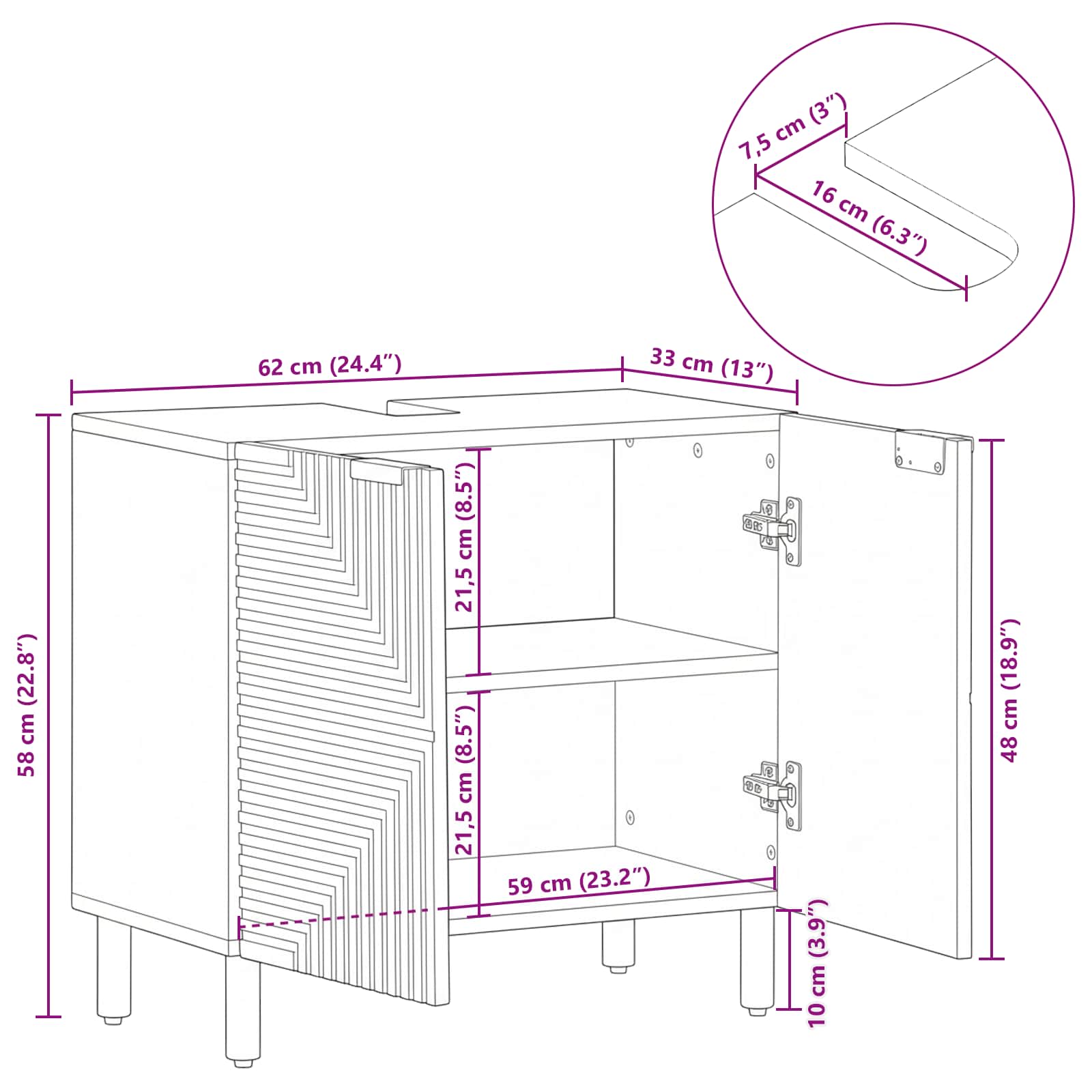 Waschbeckenschrank Braun 62 x 33 x 58 cm Massivholz Mango