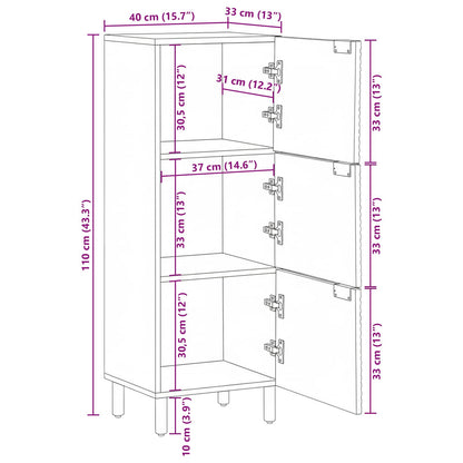Highboard mit Regal Braun 40 x 33 x 110 cm Massivholz Mango