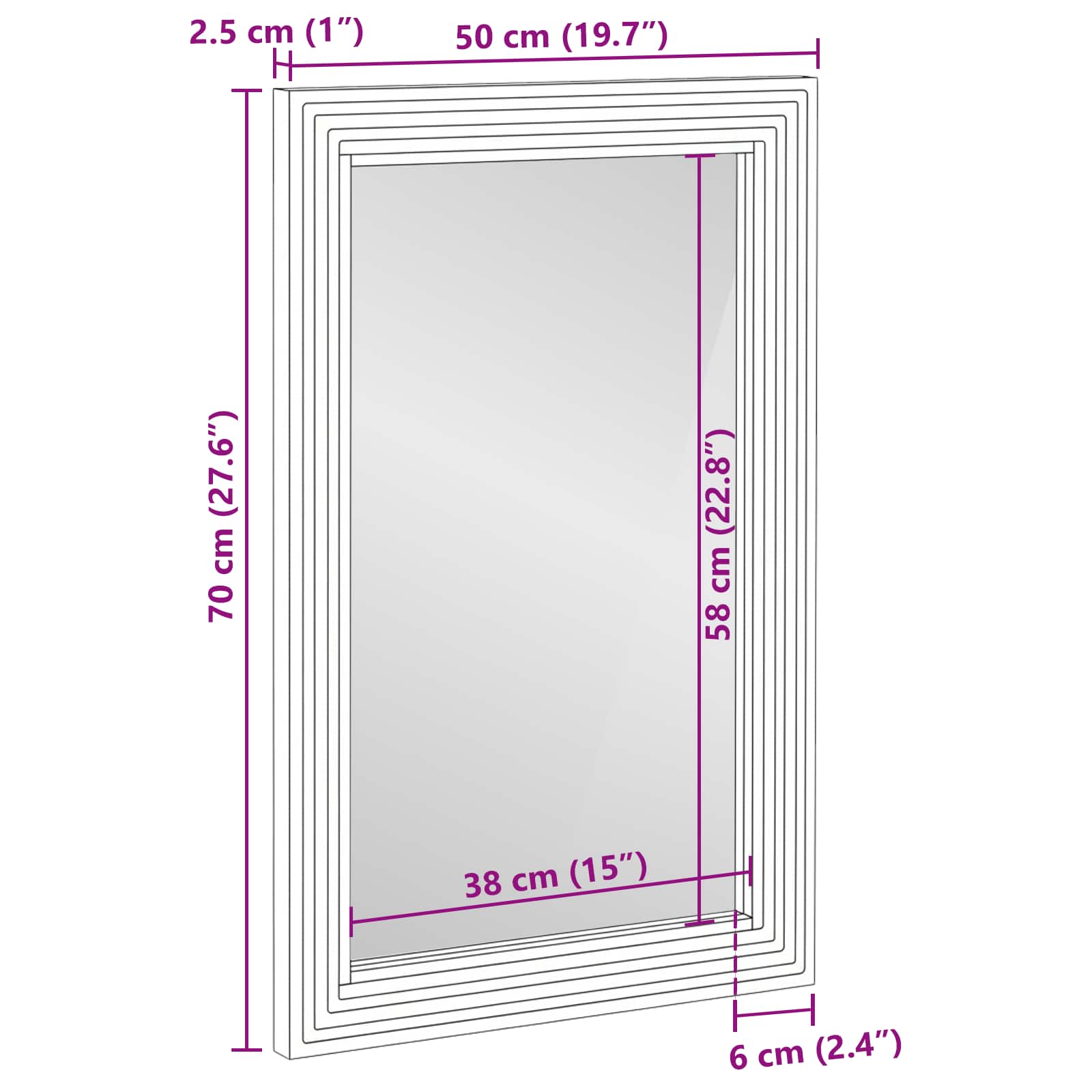 Badezimmer Spiegel Wandmontiert Braun 70 x 50 x 2.5 cm