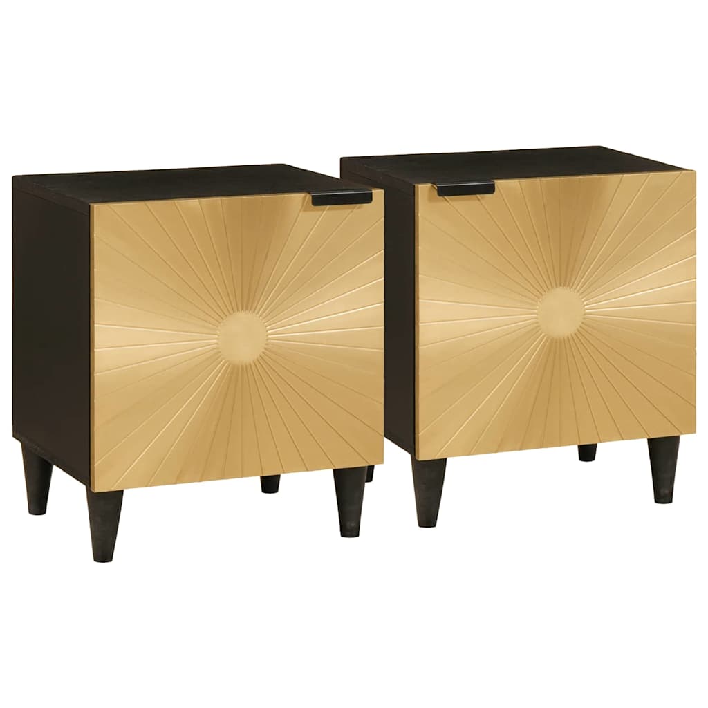 Nachttisch 2 stk. Schwarz und Gold 40 x 33 x 46 cm