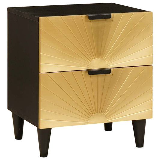 Nachttisch Schwarz und Gold 40 x 33.5 x 46 cm Massivholz Mango