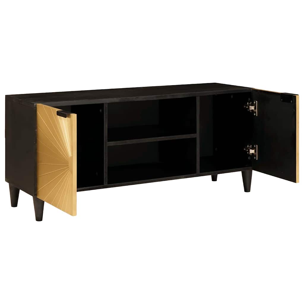 TV-Schränk Schwarz und Gold 105 x 33 x 46 cm massives Mangoholz