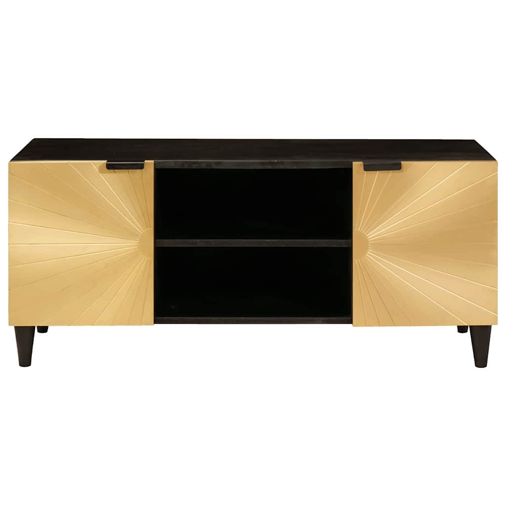 TV-Schränk Schwarz und Gold 105 x 33 x 46 cm massives Mangoholz